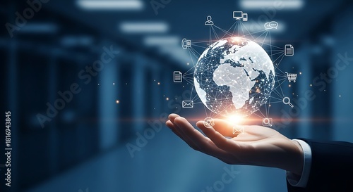 Innovative global networking connecting the world, seamless communication and digital transformation in the palm of your hand for modern business