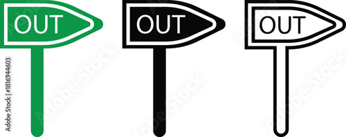 OUT Direction Road Sign Black and green Line and Flat Style Icon Set Collection Group with Various Arrow Board Shapes and Synonym Elements for Navigation Entrance Exit Guidance Street Signal Vector