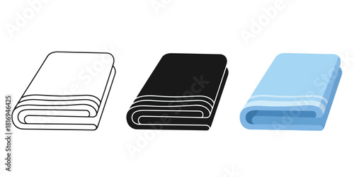 Folded towels in Three styles vector set line art, silhouette and color version 