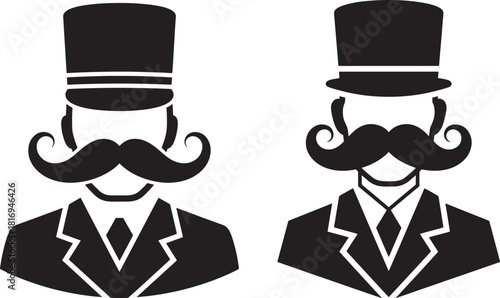 Two gentlemen with top hats and moustaches silhouette