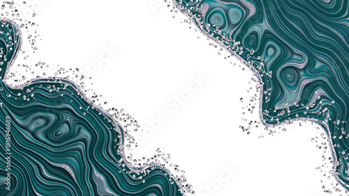 Konstfotografi Aquamarine wavy pattern with silver veins and placers of small diamonds