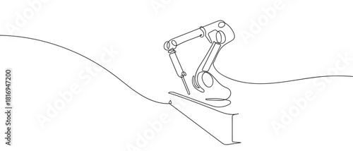 Industrial robots in one continuous line one line vector illustration Editable stroke.