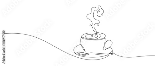 Heart-shaped latte art in one continuous line one line vector illustration Editable stroke.