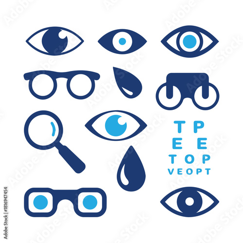 Ophthalmology and Optometry Icons Set. Vector Collection of Eye Care Symbols.