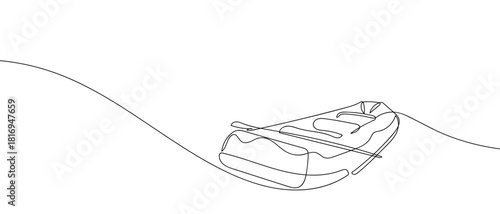 Rubber boat in one continuous line one line vector illustration Editable stroke.
