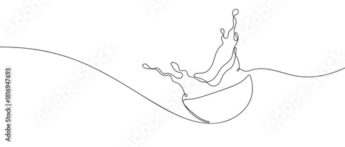 Oranges have juice splashing out in one continuous line. one line vector illustration Editable stroke.