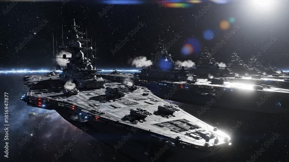 custom made wallpaper toronto digitalFuturistic fleet of spaceships navigating through a starry cosmos with glowing lights and distant nebulae