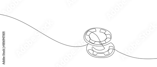 Casino chips on one continuous line one line vector illustration Editable stroke.