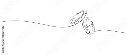 Casino chips on one continuous line one line vector illustration Editable stroke.