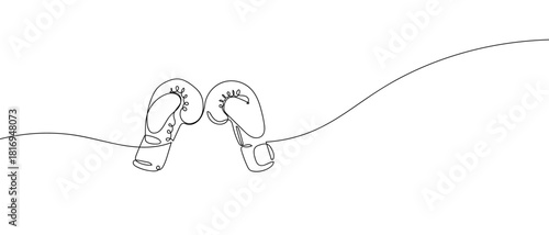 Boxing gloves in one continuous line one line vector illustration Editable stroke.