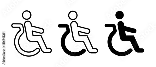 Wheelchair icon set. Handicapped, accessible, impairment, mobility, handicap.