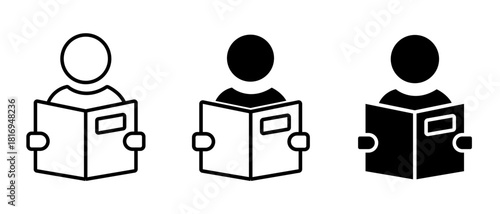 Reading book icon set. Reader, education, learning, learn.