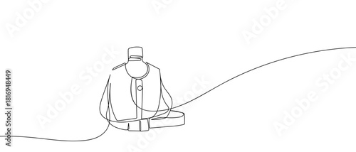 Portable water bottle, military water bottle, in one continuous line one line vector illustration Editable stroke.