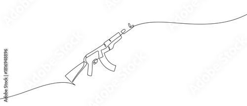 Machine gun in one continuous line one line vector illustration Editable stroke.
