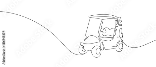 Golf carts in one continuous line one line vector illustration Editable stroke.
