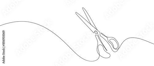 Scissors in one continuous line one line vector illustration Editable stroke.