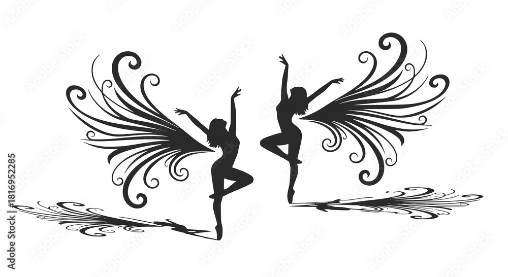 Fototapeta premium Ballerina. Two vector ballet girls silhouettes. Transparent PNG version.