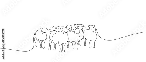 A flock of sheep in one continuous line one line vector illustration Editable stroke.