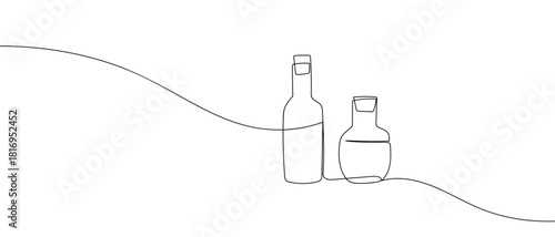 Jars with corks in one continuous line one line vector illustration Editable stroke.