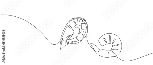 Shrimp and shrimp meat in one continuous line one line vector illustartion Editable stroke.