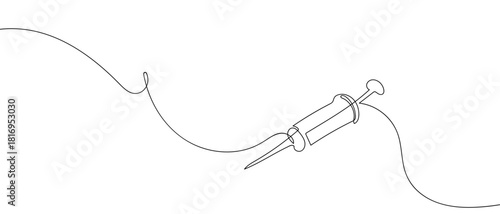 Single syringe in one continuous line one line vector illustartion Editable stroke.