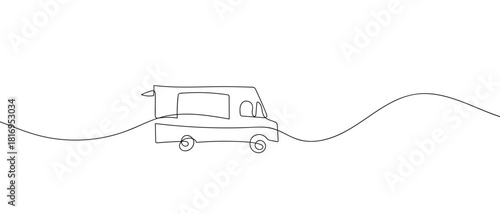 Food trucks in one continuous line one line vector illustartion Editable stroke.
