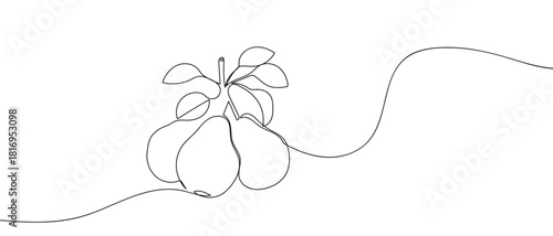 Three pears in one continuous line one line vector illustartion Editable stroke.