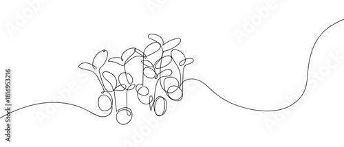 A tree sapling grows from a seed in one continuous line. one line vector illustartion Editable stroke.