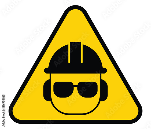 Safety helmet symbol warning sign for construction and industrial use