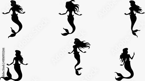 Mystical mermaid silhouette collection for fantasy designs, a whimsical set of sea creatures perfect for crafting and magical story telling projects