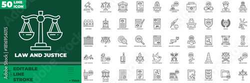 Law And Justice Line Editable Icons set