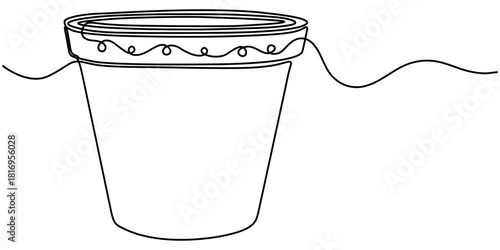 Flower pot continuous one line drawing, Continuous one line drawing of monstra plant in flower pot, minimalist botanical outline art illustration. 