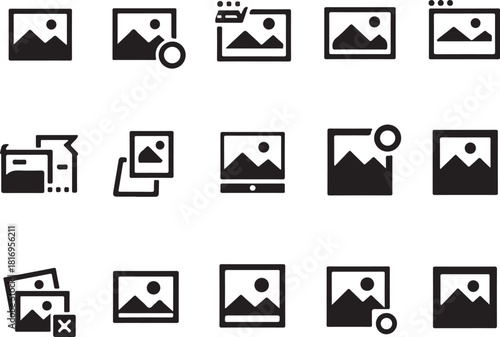 Collection of gallery image icons various designs for website interface presentation