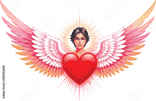 Graceful heavenly angel illustration with detailed wings and flowing white robe expressing peace, purity, and divine spiritual protection