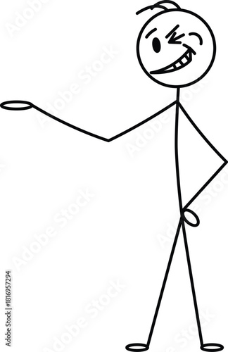 A playful winking stick figure presenting or gesturing mischievously Vector