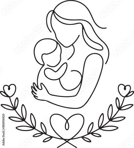 Mother loves with his soon.one line vector illastration with out backgraund