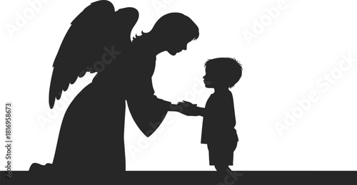 Graceful heavenly angel illustration with detailed wings and flowing white robe expressing peace, purity, and divine spiritual protection