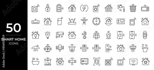 Smart home icons set. Home automation and remote monitoring. Line set of smart home icons.