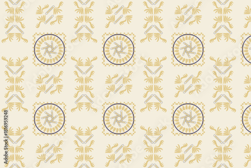 A soft cream background with gold and black circular/swirl motifs, best for tranquil spa product packaging or sophisticated silk scarves.