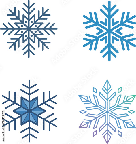 Stylized blue snowflake icon collection for winter season designs Vector