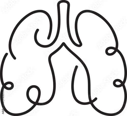 Continuous one line editable stroke of human lungs.one line icon with out background
