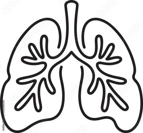 Continuous one line editable stroke of human lungs.one line icon with out background