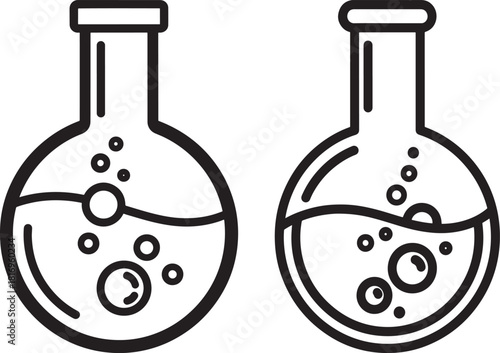 Two round bottom flasks with bubbles silhouette