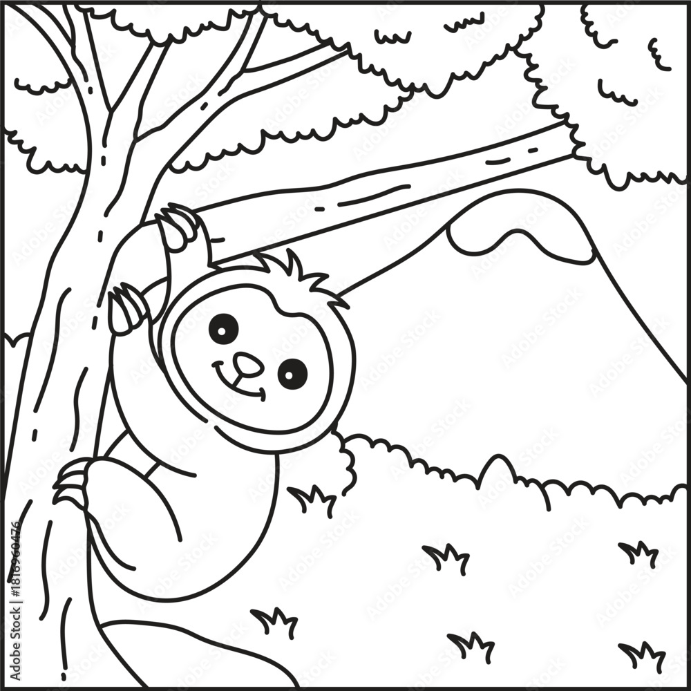 Naklejka premium Cute and cozy animal coloring page for kids and adults