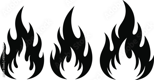 Three stylized black flame icons on a white background