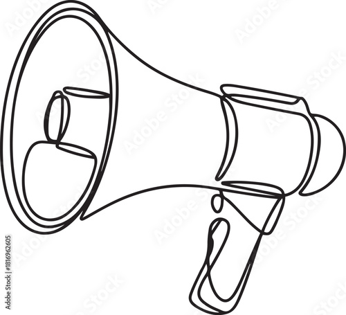 Continuous single one line art drawing of megaphone speaker for news and promotion.one line icon with out background
