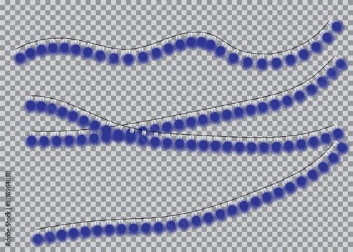 Glowing blue string lights decoration on transparent background
