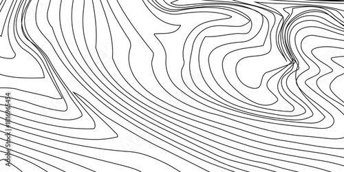 Topographic map texture. Abstract linear background. Vector print of waves. Black lines on white background.