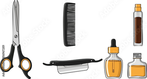 Barber Tools Collection Scissors, Comb, Razor & Oil Set