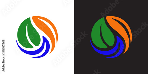 Logo design showcasing vibrant leaves in a swirling circle, perfect for eco-friendly brands and sustainable initiatives seeking a fresh, memorable identity